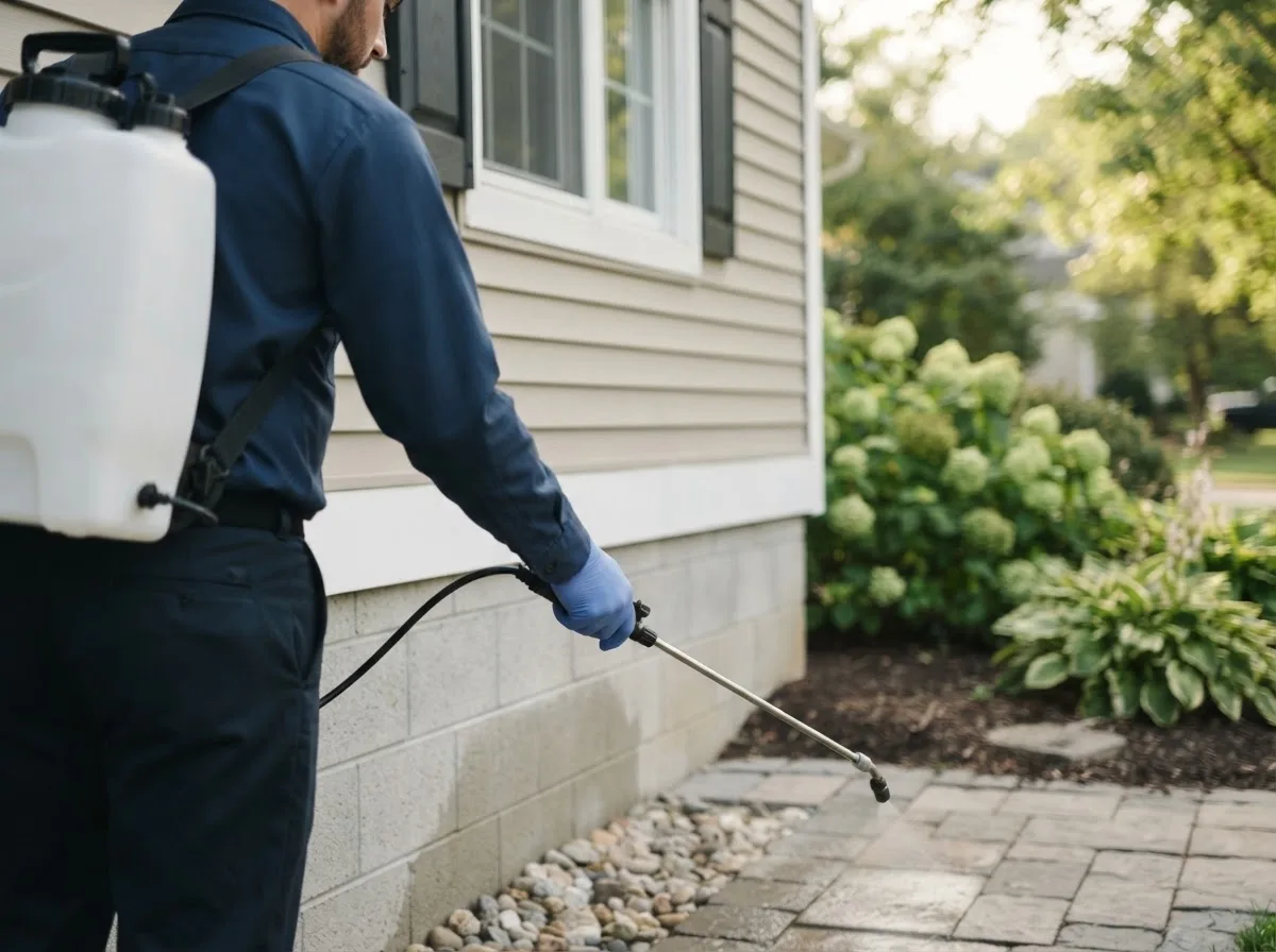 Pest control technician inspecting a home in Grimsley, TN